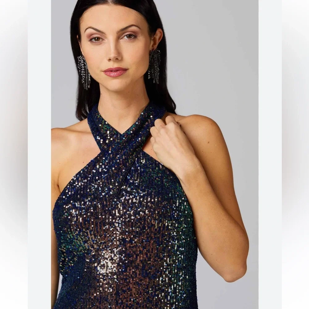 NWT Cache Iridescent Sequin Dress - halter neckline - Size Small - Picture 1 of 11